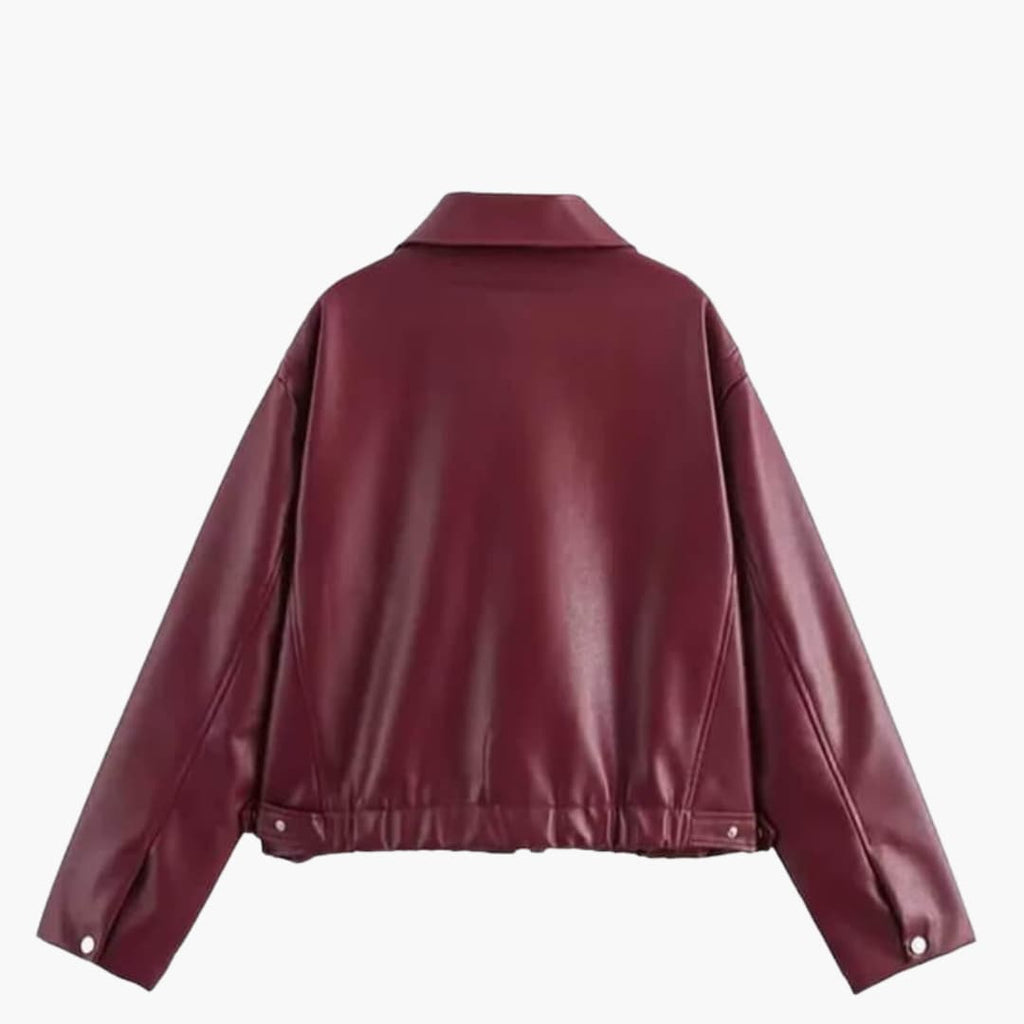 Maelys | Women Burgundy Leather Bomber Jacket