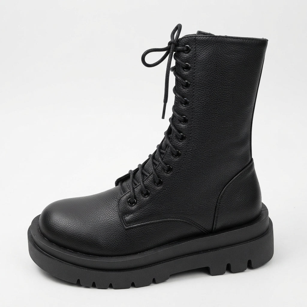 Tamsin | Black Leather Platform Chelsea Combat Boots