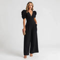 Vivienne | Wide Leg Casual Tailored Puff Sleeve Jumpsuit