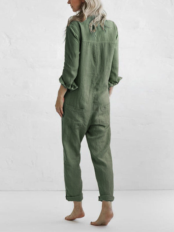 Amandine | Comfy Long Sleeve Cotton Jumpsuit With Pockets
