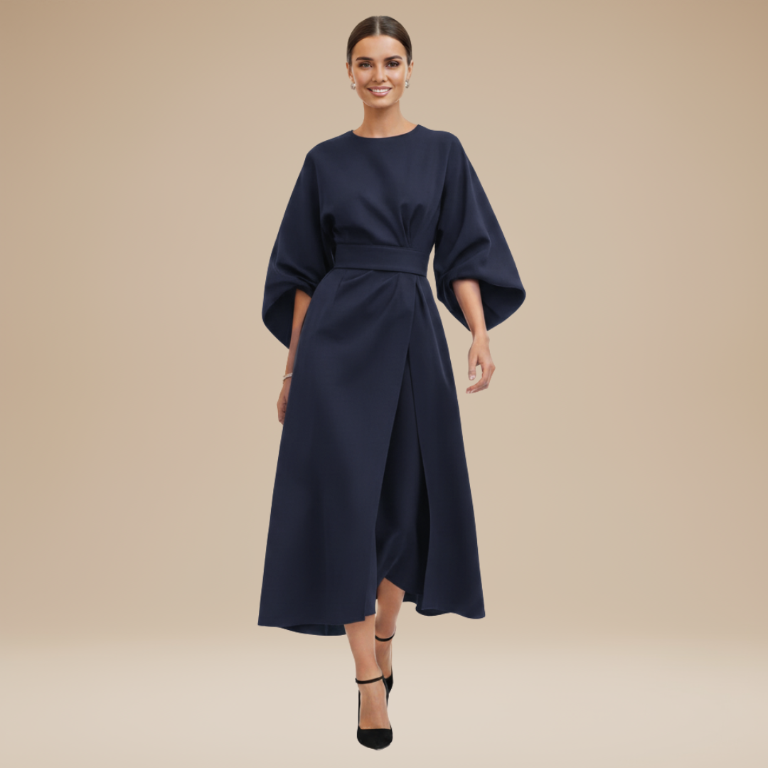 Clemence | Wrap Midi Dress With Wide Sleeves For Wedding Guests