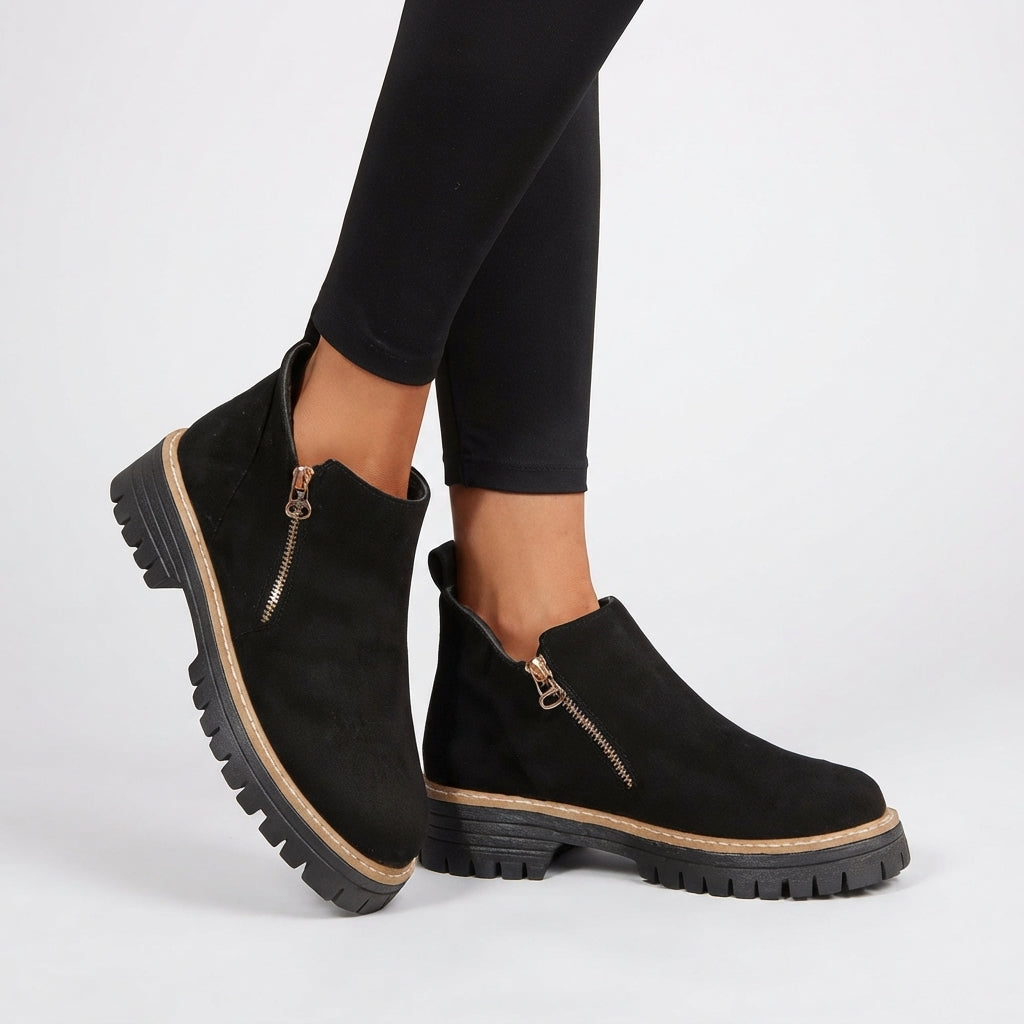 Floriane | Flat Heeled Ankle Boots in Black & Brown