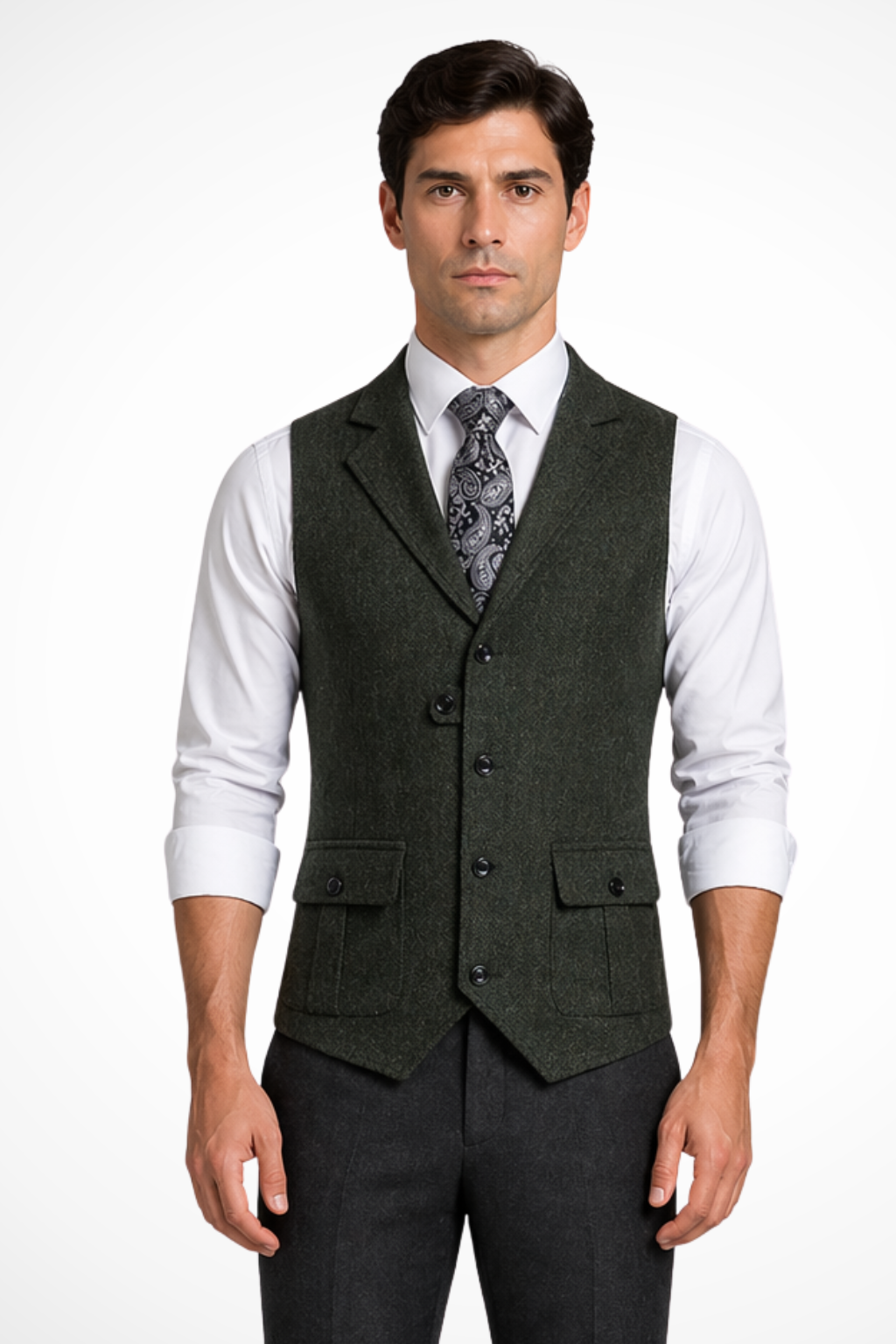 Isaac | Men Herringbone Tweed Wedding Waistcoat Tailored Fit