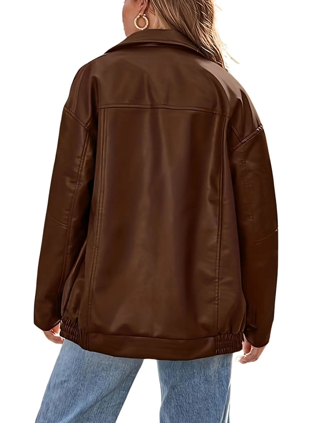 Honorine | Oversized Faux Leather Jacket in Brown Black Olive