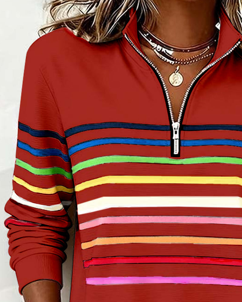 Octavia | Zip Up Sweatshirt No Hood Striped Relaxed Fit