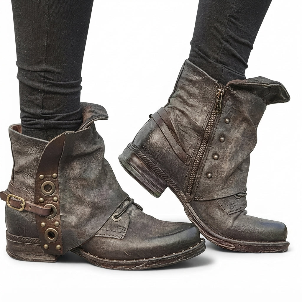 Juliette | Black Leather Chelsea Biker Boots — Brown