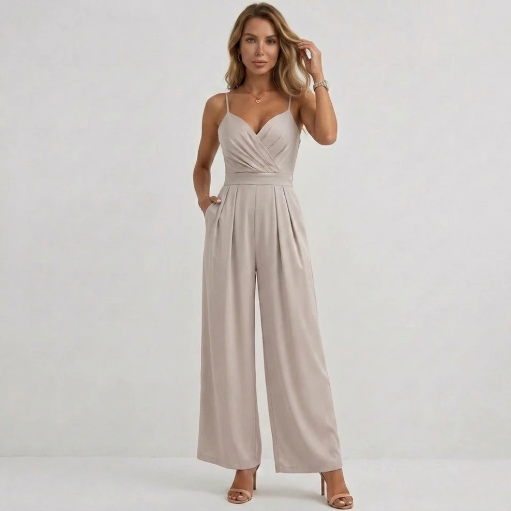Violaine | Wide Leg Pleated Casual Jumpsuit For Women