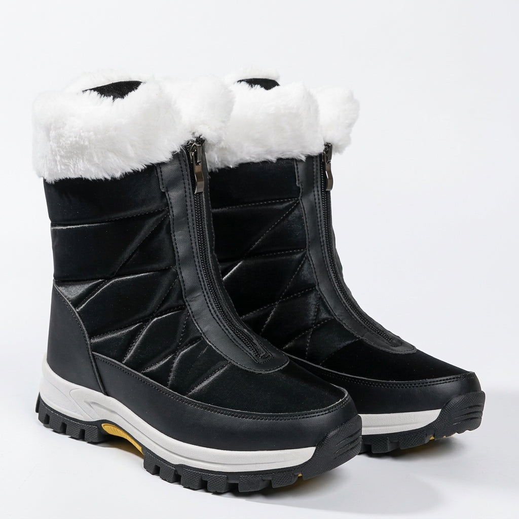 Persephone | Black Heeled Ankle Boots with Brown Flat Detail — Black