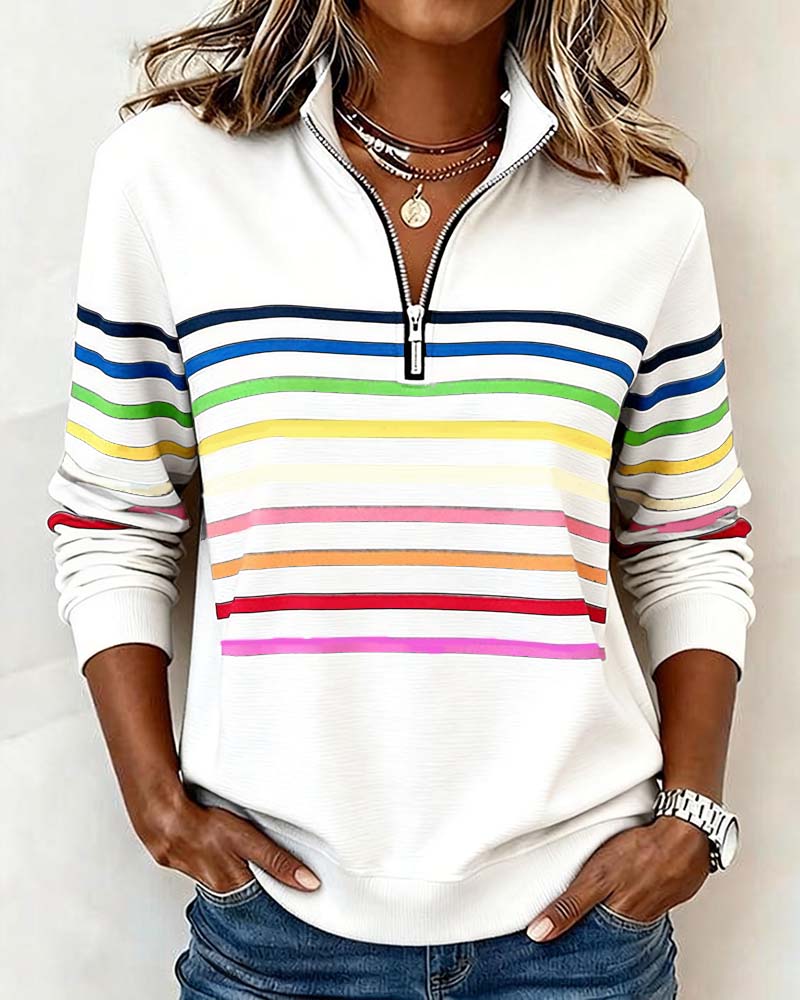 Octavia | Zip Up Sweatshirt No Hood Striped Relaxed Fit