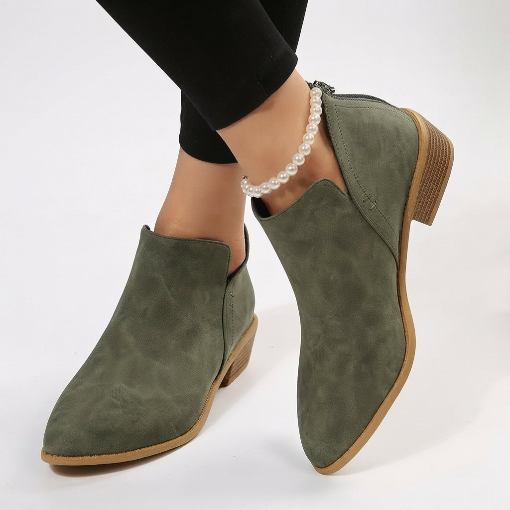 Arabella | Black Leather Low Heel Flat Ankle Boots