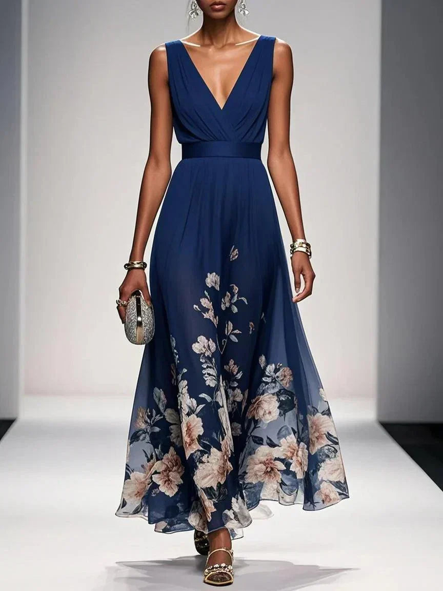 Fenella | Spring Summer Floral Wedding Guest Dress For Women — Navy Blue