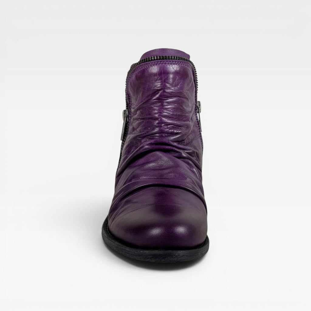 Liliana | Black Leather Low Heel Ankle Boots With Side Zip