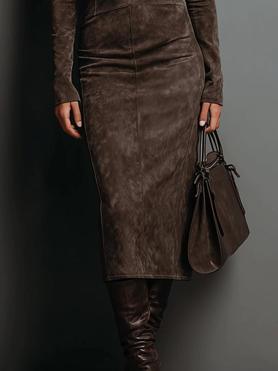 Fenella | Summer Midi Dress in Suede-Look Finish