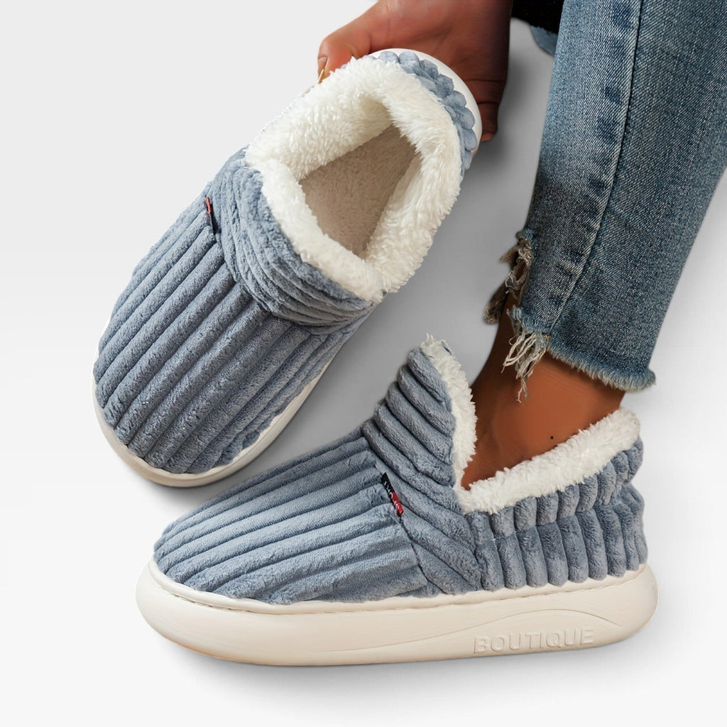 Sylvie | Chunky Brown Winter Slipper Boots Corduroy — Grey