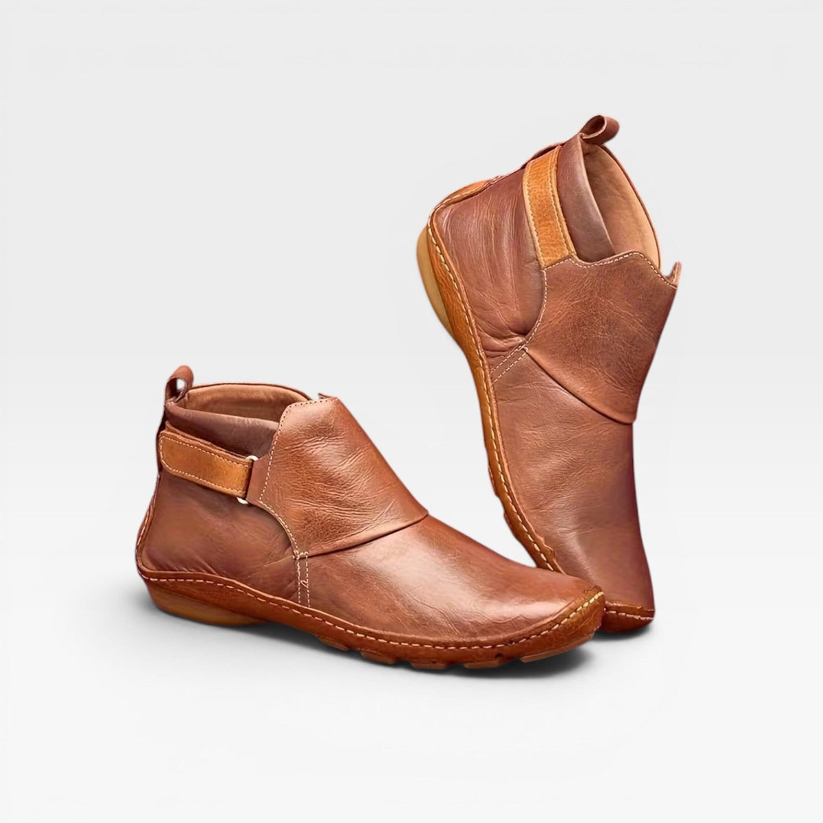 Yolanda | Low Heel Leather Ankle Boots Brown Black Everyday — Brown