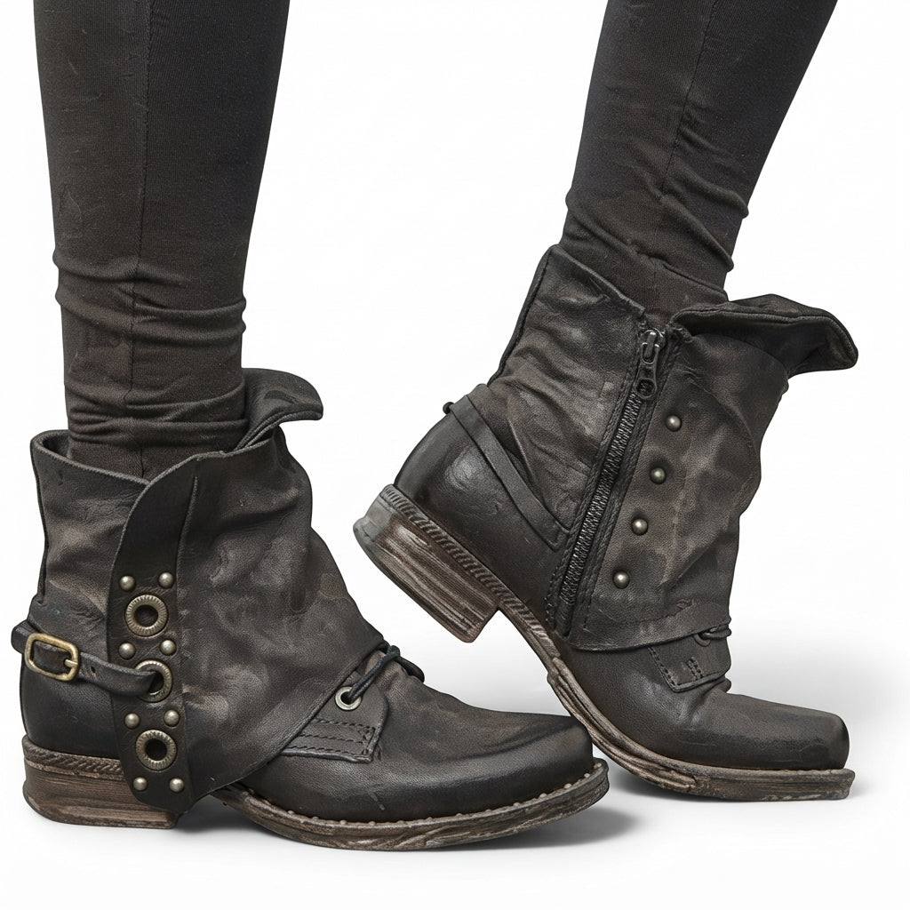 Juliette | Black Leather Chelsea Biker Boots — Black