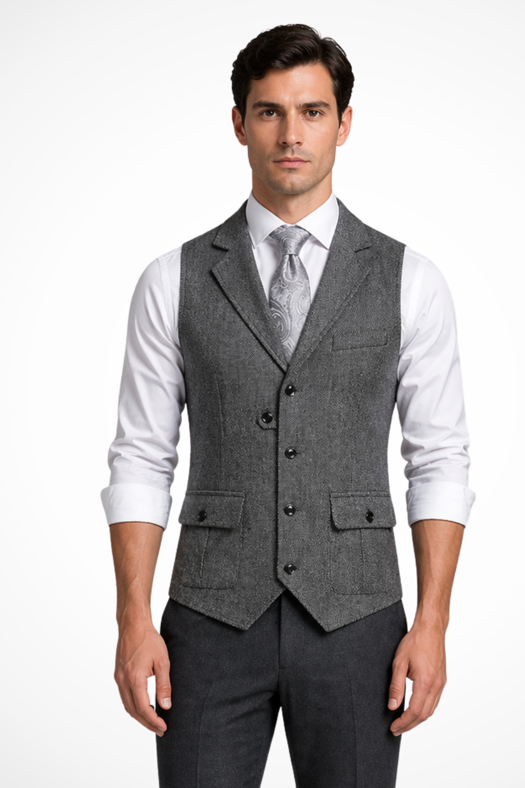 Isaac | Men Herringbone Tweed Wedding Waistcoat Tailored Fit