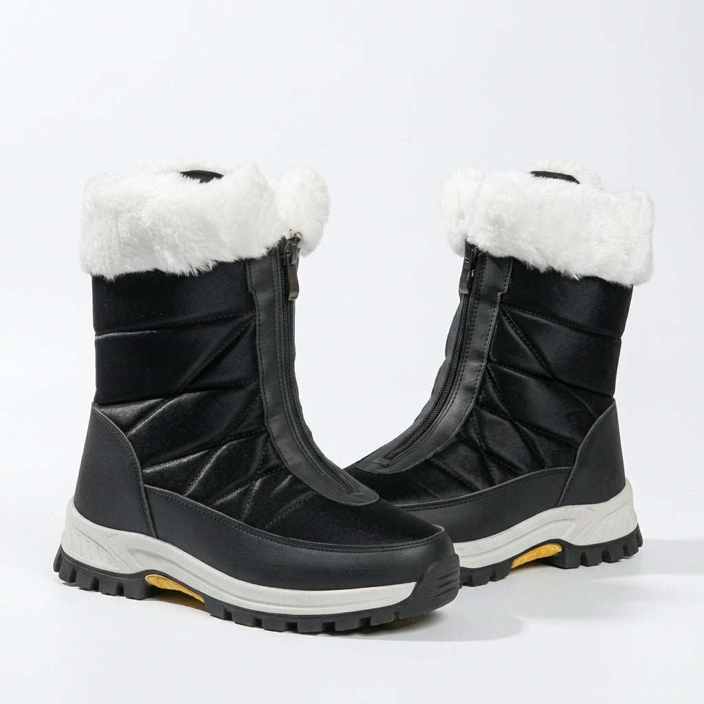 Persephone | Black Heeled Ankle Boots with Brown Flat Detail