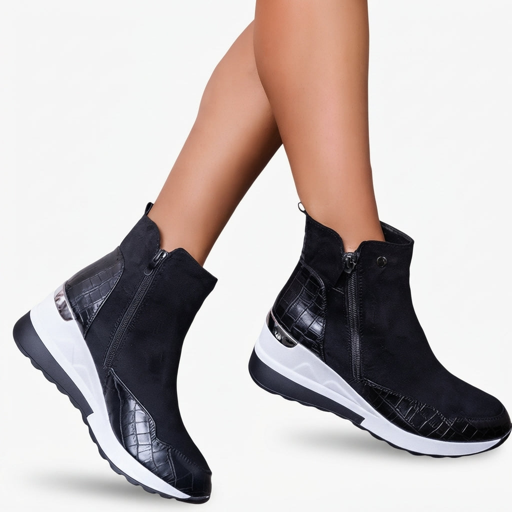 Vivienne | Black Brown Flat Heeled Ankle Boots Winter — Black