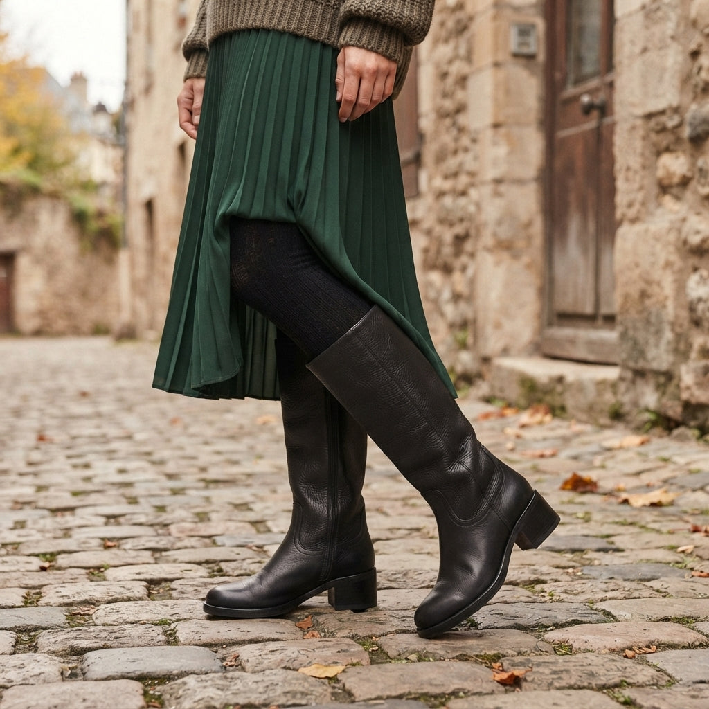 Lavinia | Black Leather Knee High Wide Fit Boots