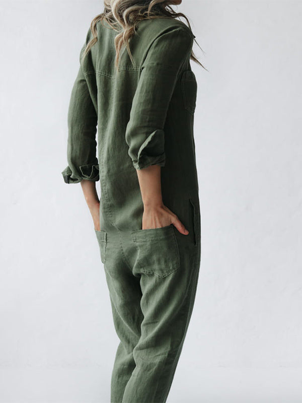 Amandine | Comfy Long Sleeve Cotton Jumpsuit With Pockets