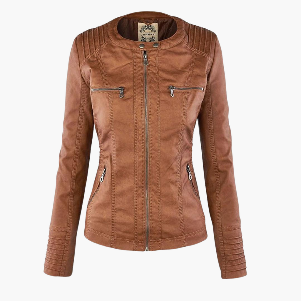 Beatrix | Black Faux Leather Jacket with Fur Trim for Edgy Style