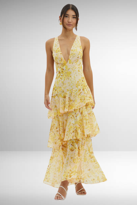 Mirabelle | Long Sleeve Wedding Guest Dresses Layered Maxi