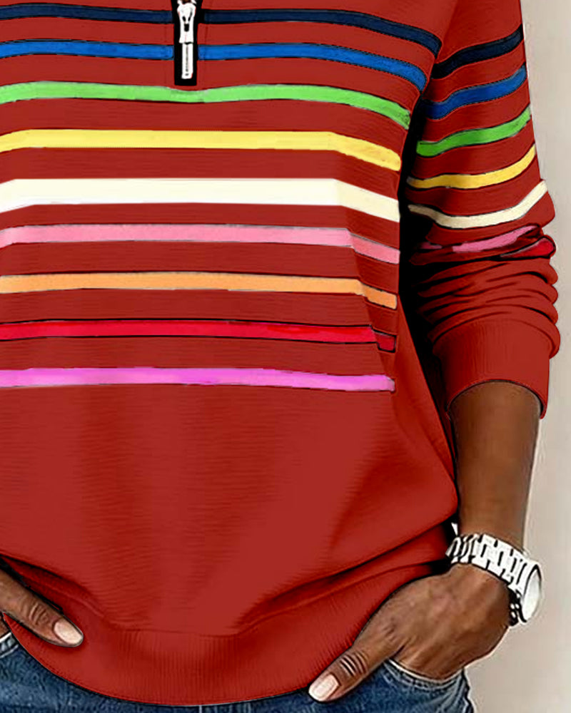 Octavia | Zip Up Sweatshirt No Hood Striped Relaxed Fit