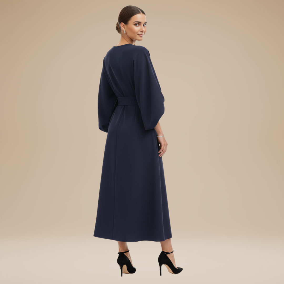Clemence | Wrap Midi Dress With Wide Sleeves For Wedding Guests