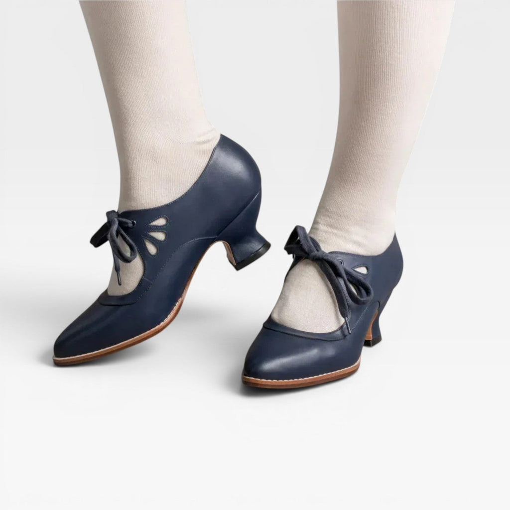 Tatiana | Silver Low Heel Lace-Up Pumps Vintage Leather Heels