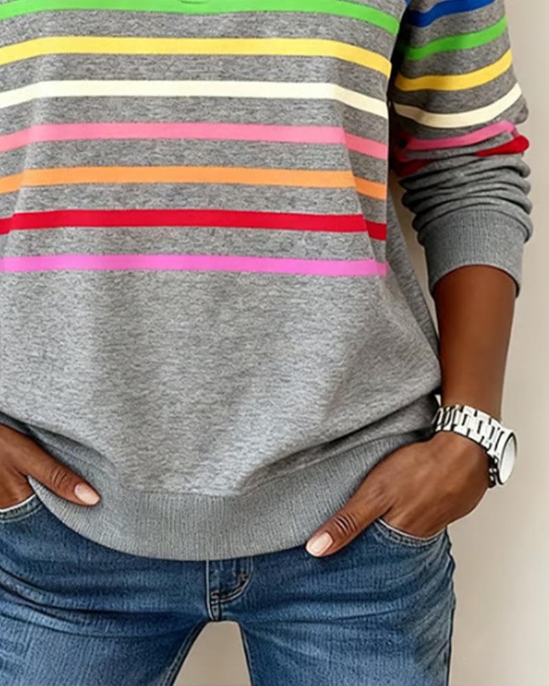 Octavia | Zip Up Sweatshirt No Hood Striped Relaxed Fit
