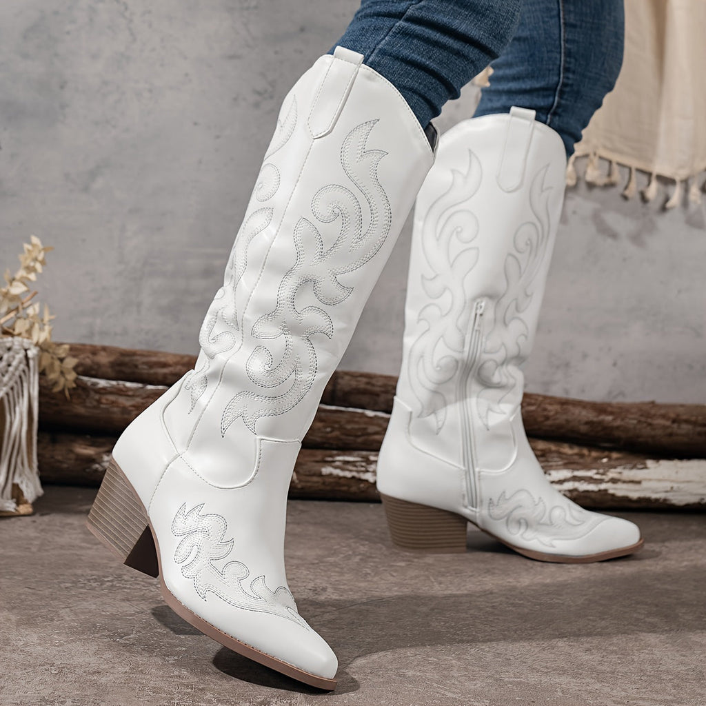 Celestine | Western Leather Knee High Block Heel Cowboy Boots