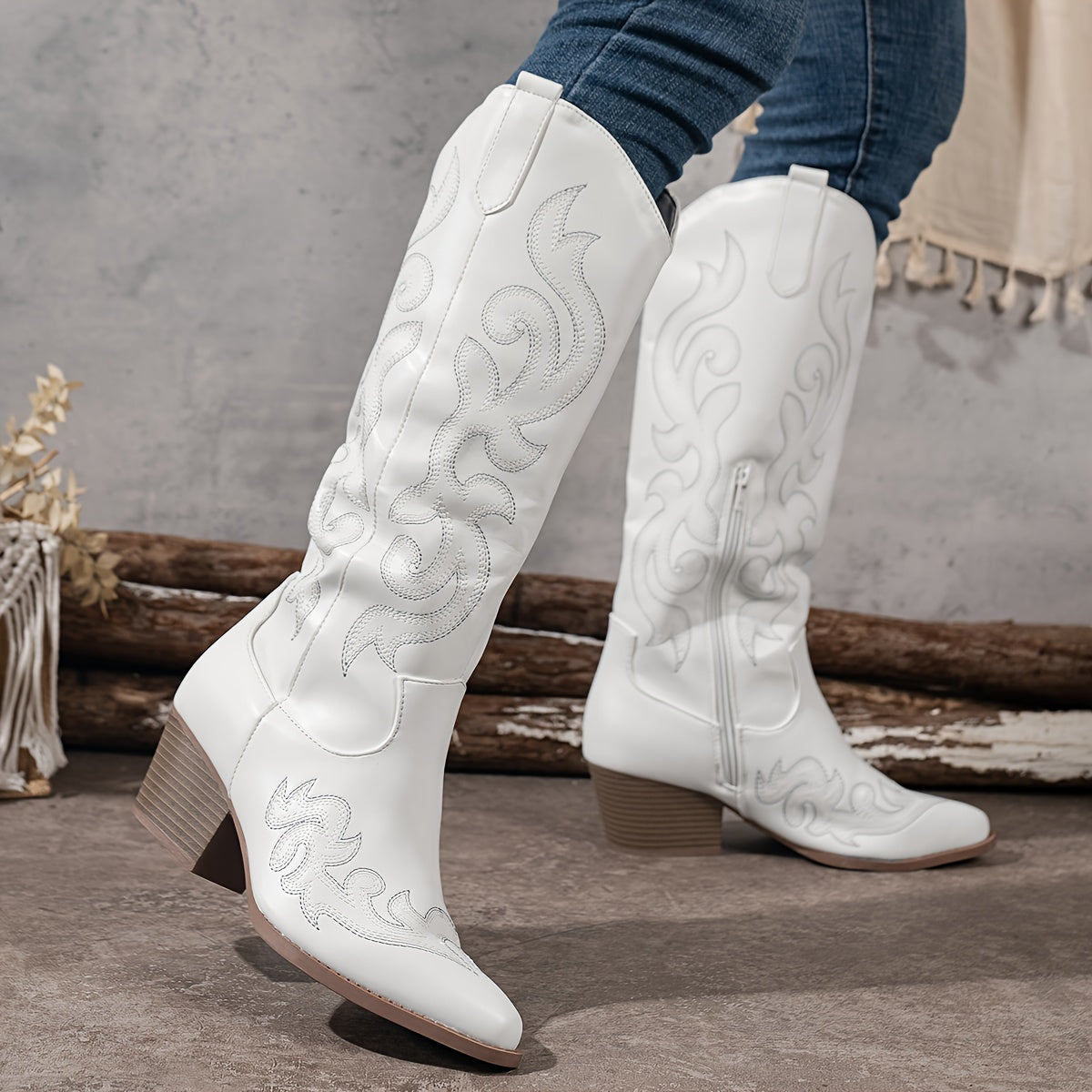 Celestine | Western Leather Knee High Block Heel Cowboy Boots