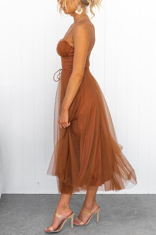 Esmee | Black Corset Tulle Midi Dress For Weddings And Events