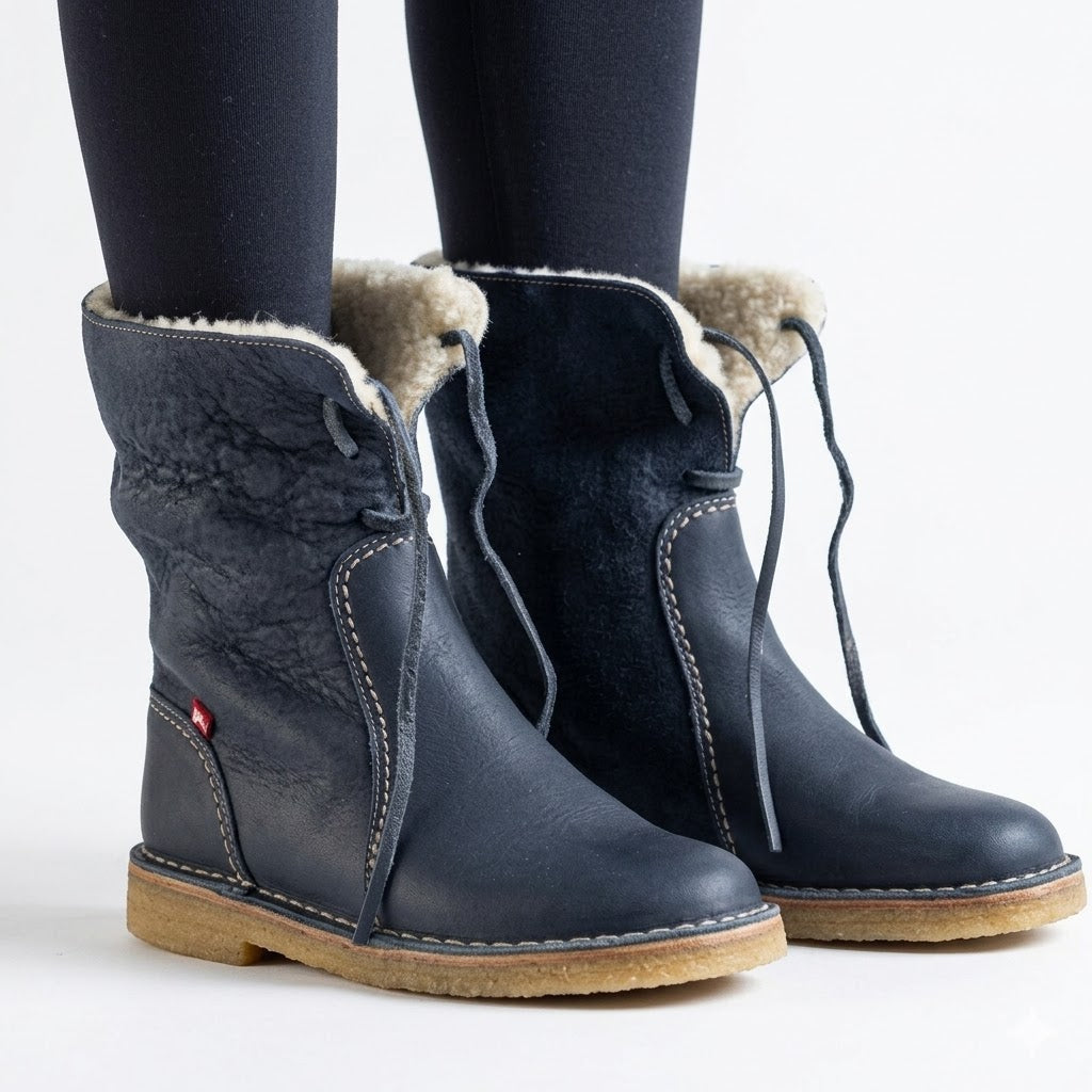 Ingrid | Warm Faux Fur Shearling Winter Boots Mid-Calf — Black