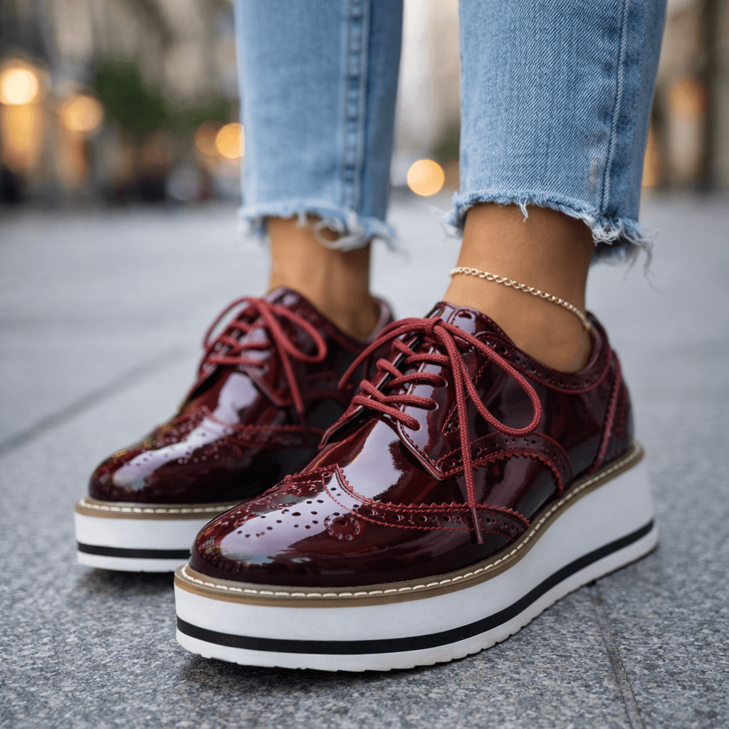Penelope | Velvet Platform Heels Brogue Detail Occasion Shoes