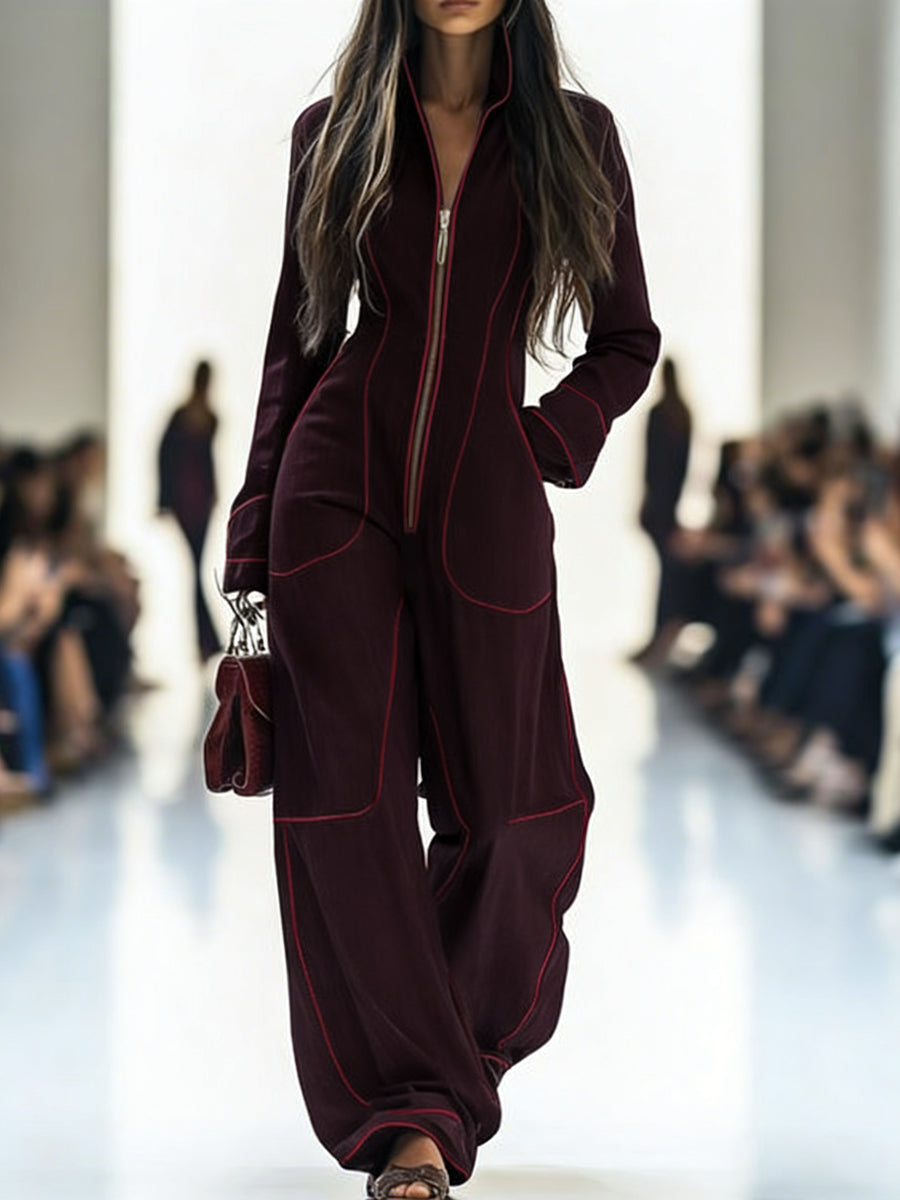 Josephine | Long Sleeve Wide Leg Denim Jumpsuit White Strapless — JUJUBE RED