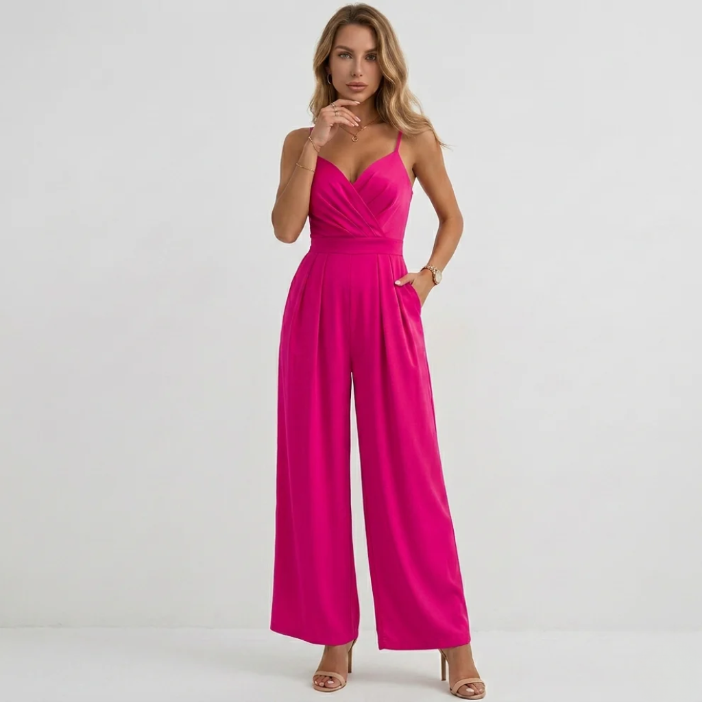 Violaine | Wide Leg Pleated Casual Jumpsuit For Women