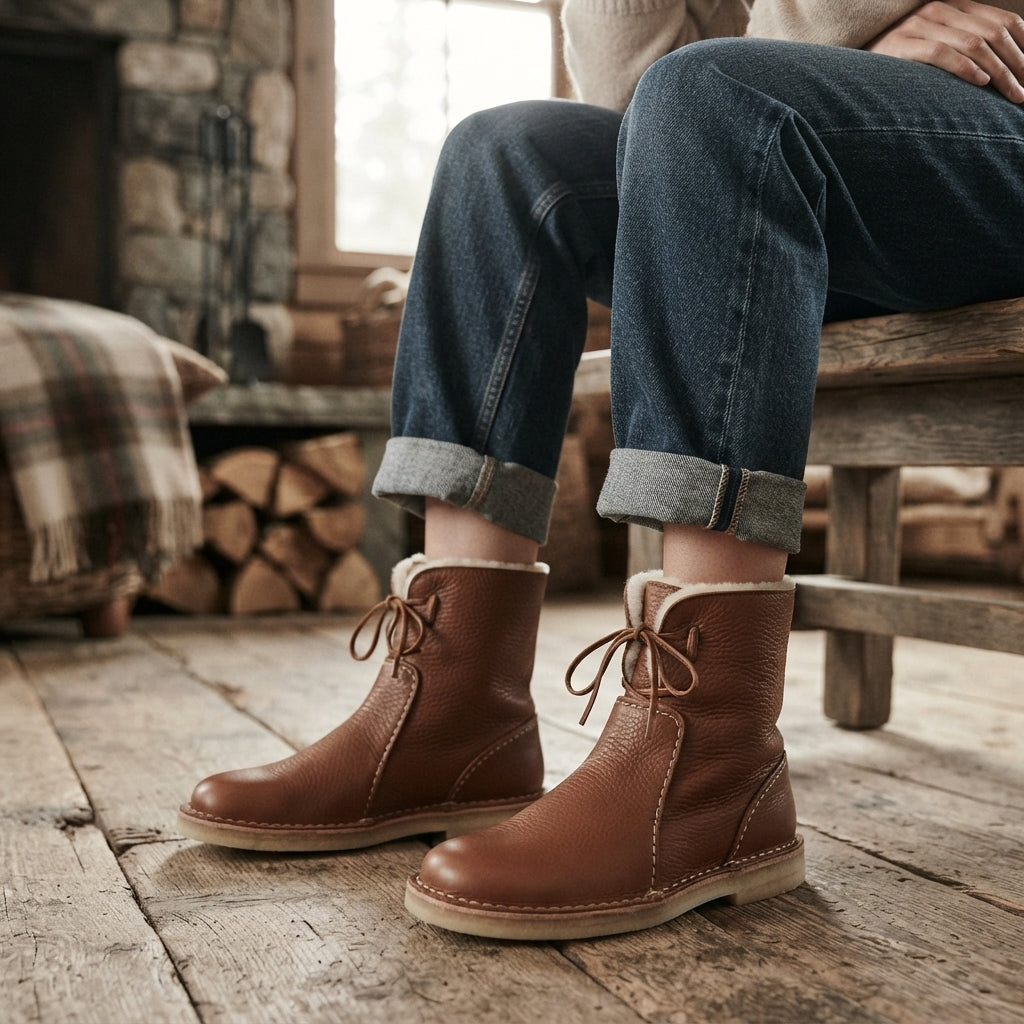 Oriane | Black Brown Leather Ankle Slouch Boots