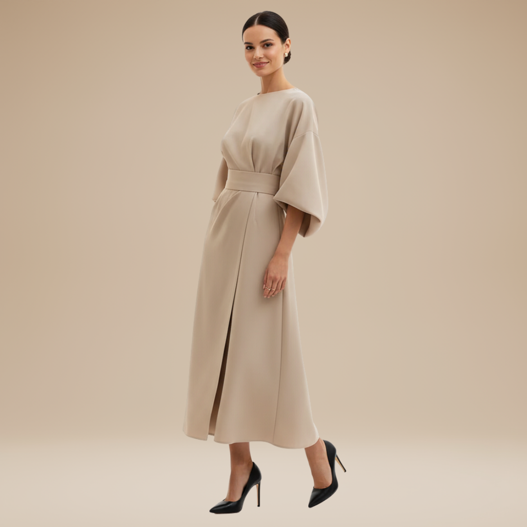 Clemence | Wrap Midi Dress With Wide Sleeves For Wedding Guests