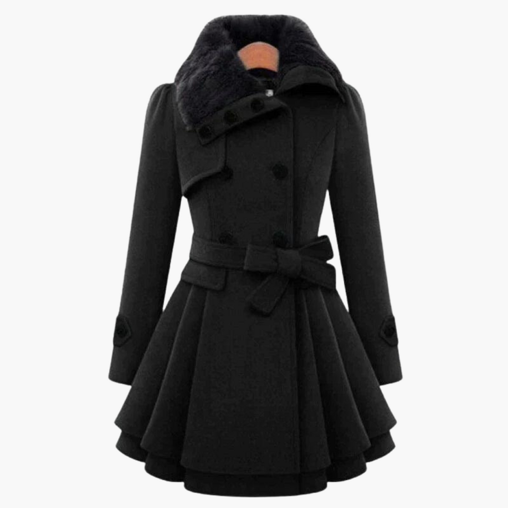 Liliana | Black Belted Trench Coat Women Flared Hem Autumn