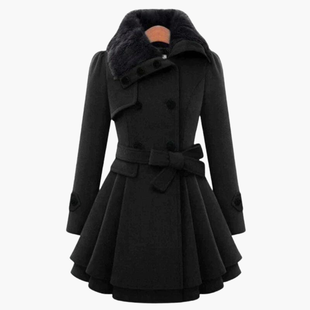 Liliana | Black Belted Trench Coat Women Flared Hem Autumn