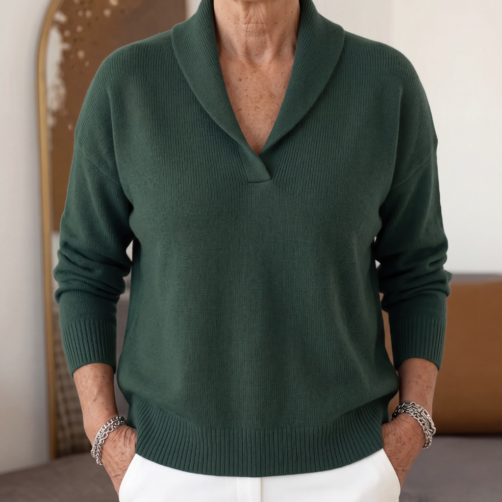 Cordelia | Cashmere Wool V Neck Roll Jumper Winter Knitwear — Green