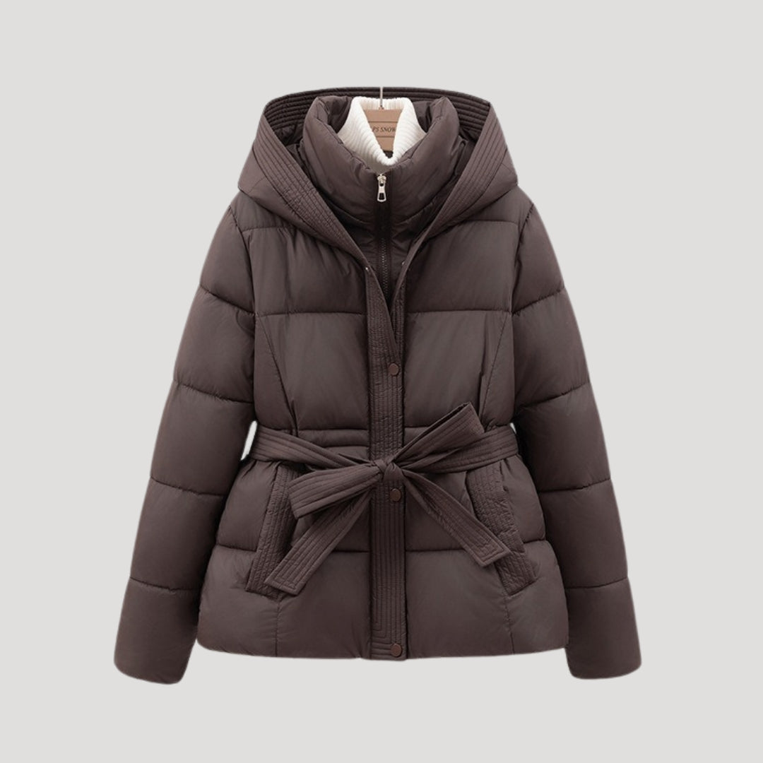 Eloise | Black Cropped Hooded Puffer Jacket Coat — Brown