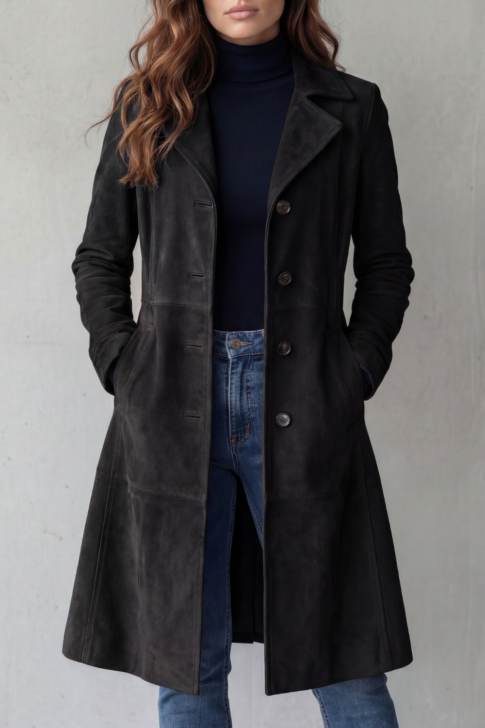 Agathe | Double Breasted Long Black Puffer Longline Coat — Black