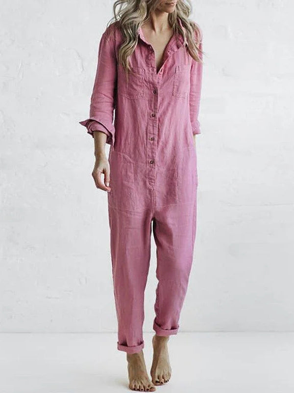 Amandine | Comfy Long Sleeve Cotton Jumpsuit With Pockets