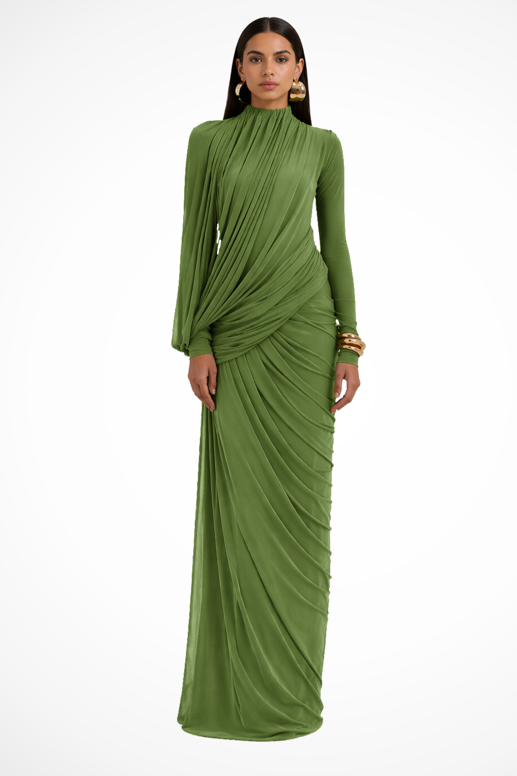 Diane | Maxi Dress Long Sleeve Winter Wedding Guest Occasion Dresses — Green