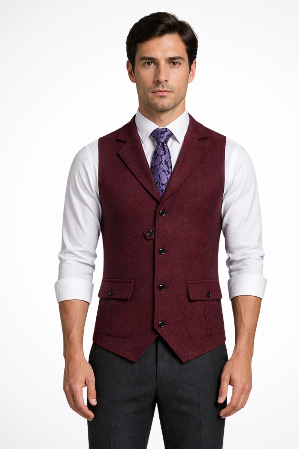 Isaac | Men Herringbone Tweed Wedding Waistcoat Tailored Fit