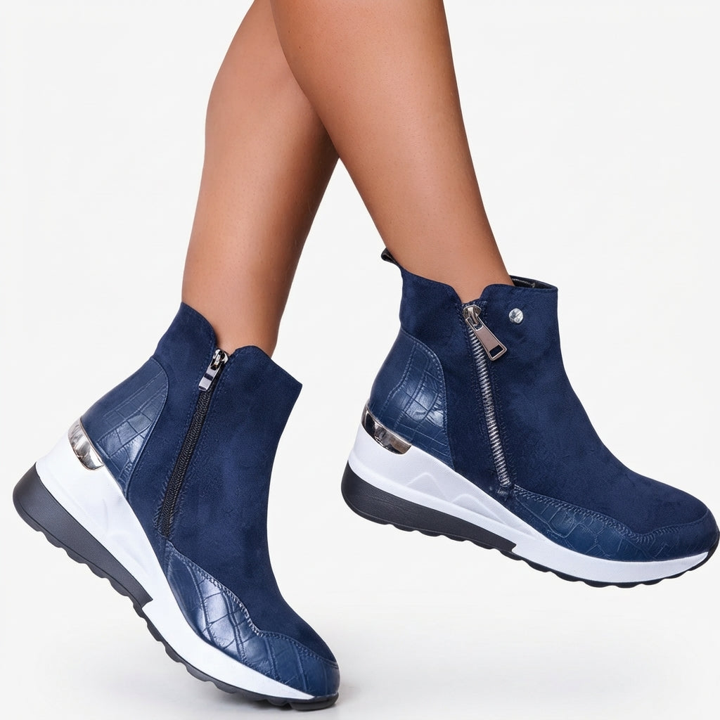 Vivienne | Black Brown Flat Heeled Ankle Boots Winter — Blue