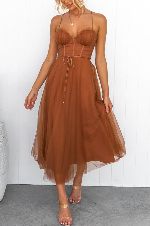 Esmee | Black Corset Tulle Midi Dress For Weddings And Events